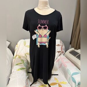 Black Suntanning Cat Summer Pajama Swimsuit Coverup Dress M